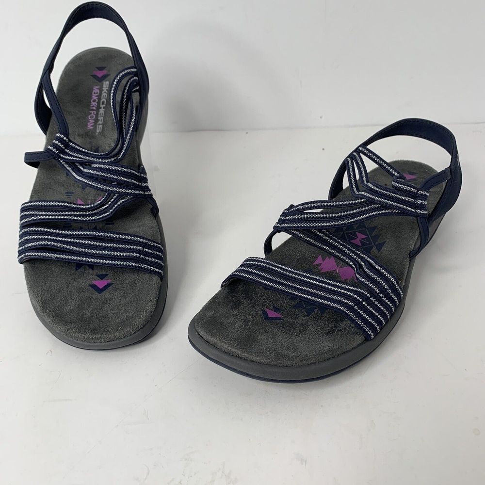 Skechers Reggae Strappy Sandals Memory Foam Flats Slingback Shoes Womens Size‎ 6